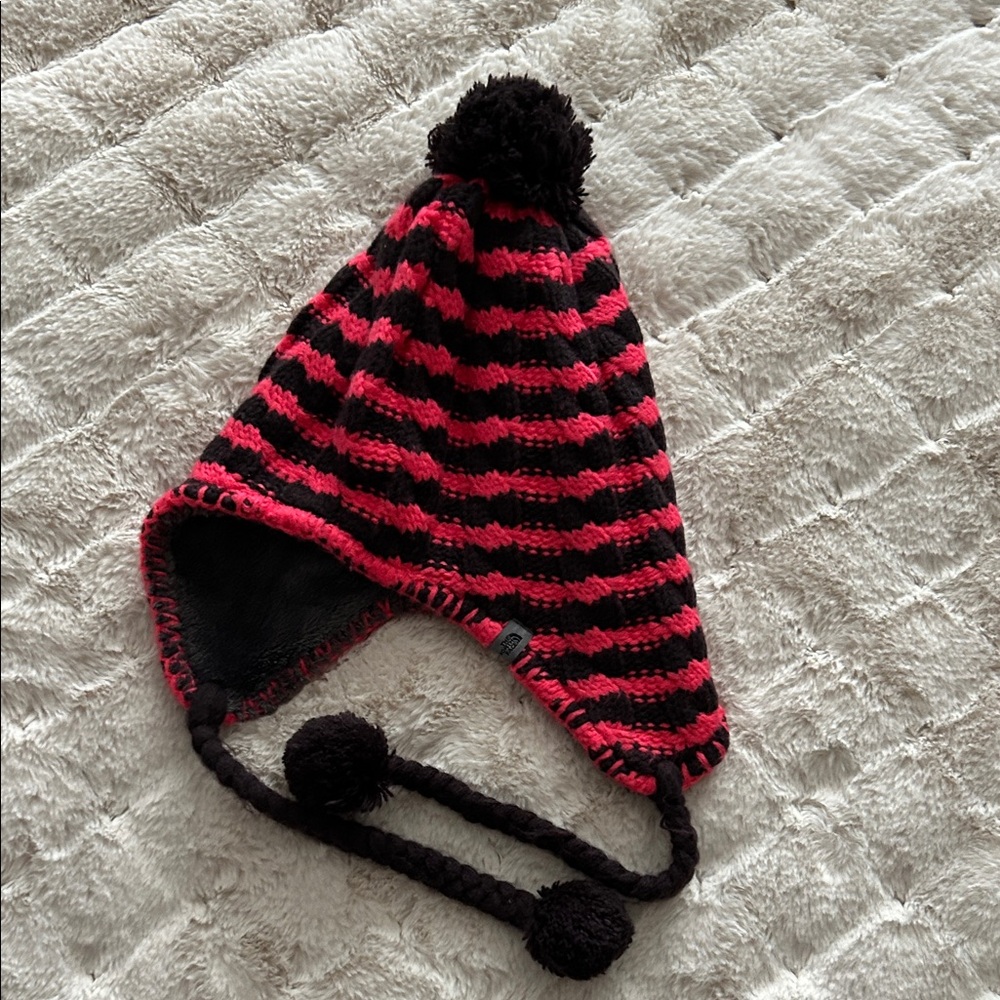 The North Face Black and Pink Striped Winter Hat